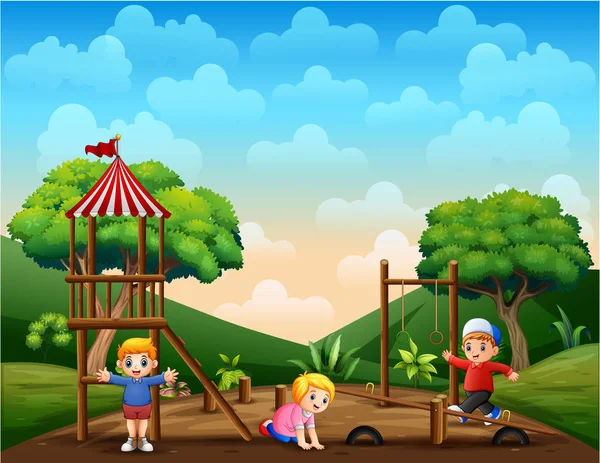 Bambini Nel Parco Giochi Illustrazione — Vettoriale Stock