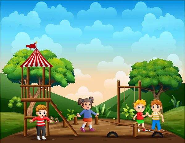Bambini Nel Parco Giochi Illustrazione — Vettoriale Stock