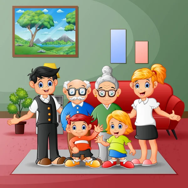 Happy Big Family Members Gathered Together Home — ストックベクタ