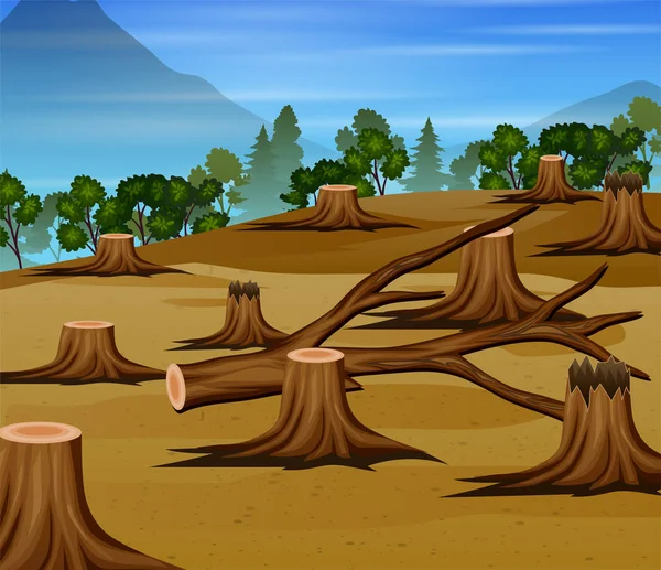 Wylesianie Sceny Posiekaną Ilustracja Drewna — Wektor stockowy