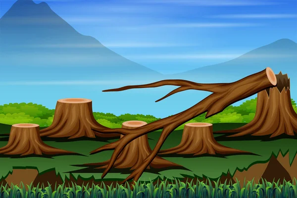 森林伐採図と山の風景 — ストックベクタ