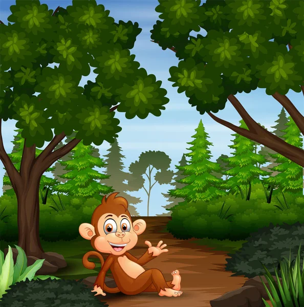 Mono Disfrutando Escena Selva — Vector de stock