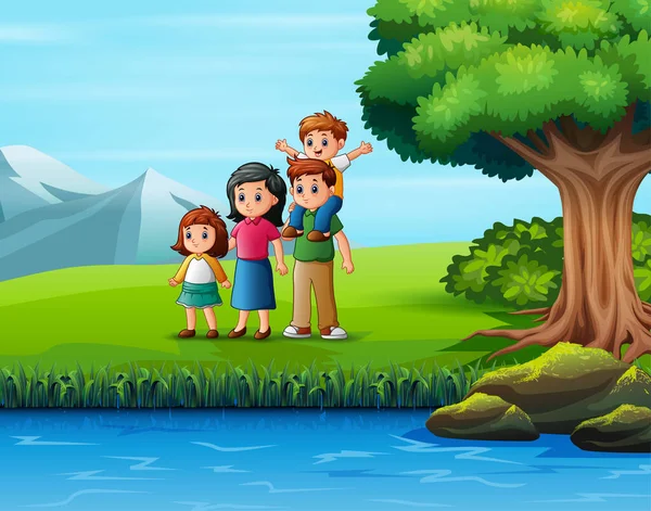 Happy Family Outdoors Enjoying Nature View — Stockový vektor