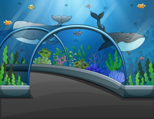 Scena Dell Acquario Con Illustrazione Degli Animali Marini — Vettoriale Stock