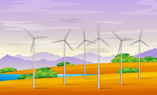 Illustration Des Windmühlenturms Der Landschaft — Stockvektor