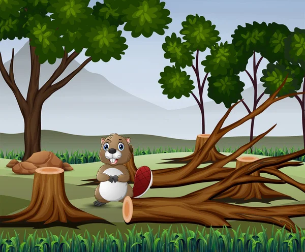 Beaver Foraging Barren Forest — 스톡 벡터