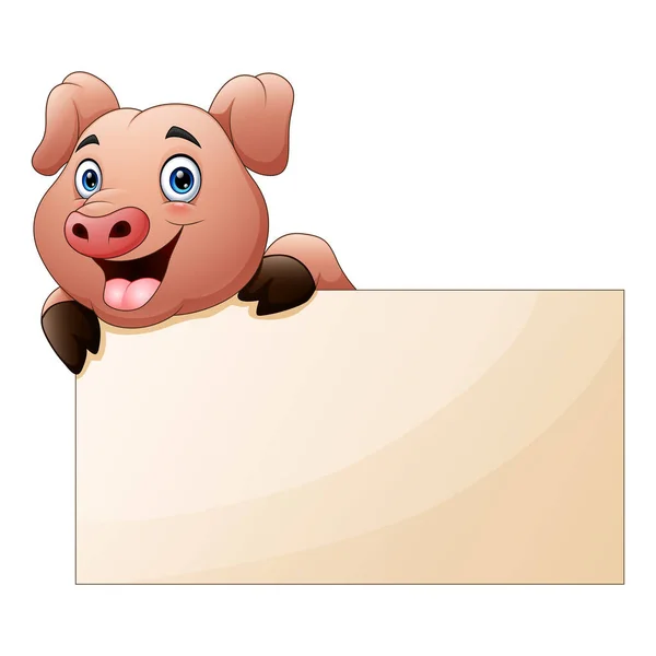 Cute Świnia Kreskówka Pustym Signboard — Wektor stockowy