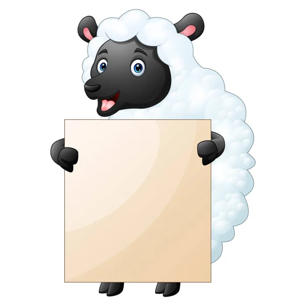 Grappig Schaap Houdt Blanco Bord Met Beide Handen — Stockvector