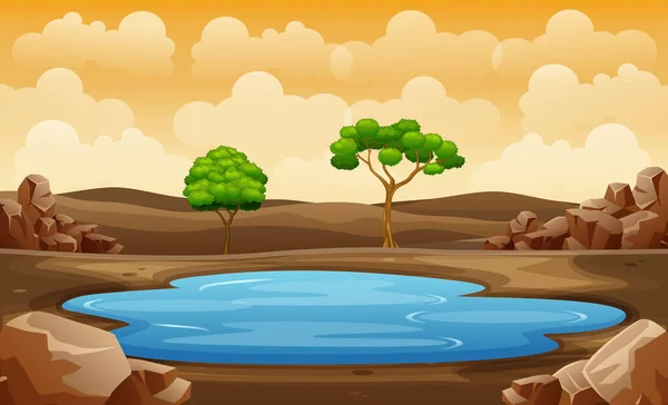 Szene Mit Wasserloch Feld Illustration — Stockvektor