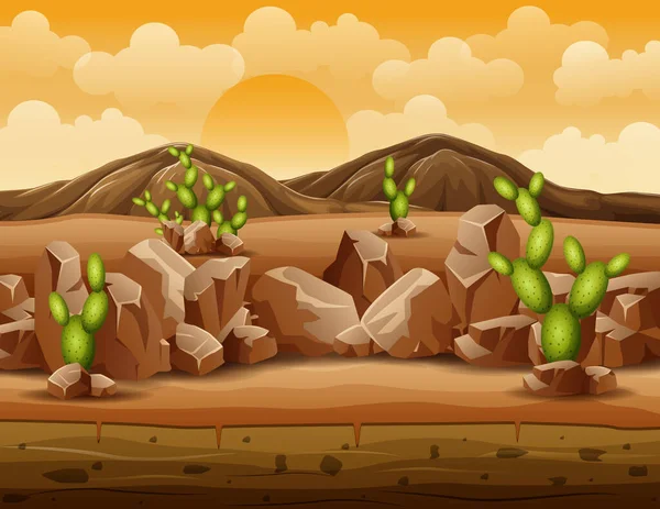 Montaña Colina Del Desierto Con Paisaje Roca Cactus — Archivo Imágenes Vectoriales