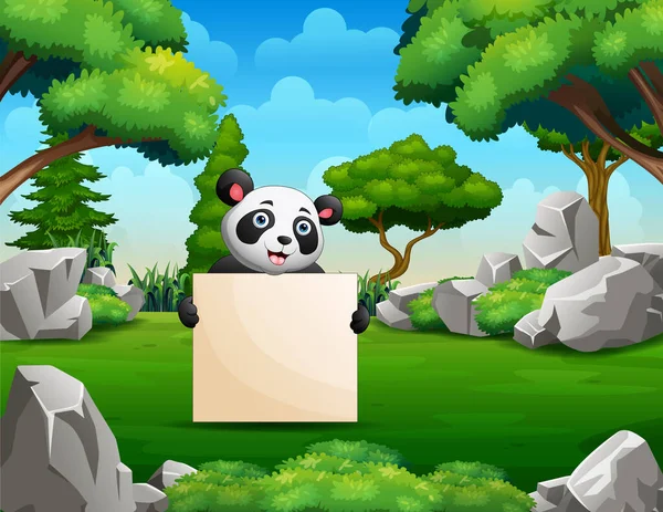公園に白い看板が立っているパンダ — ストックベクタ