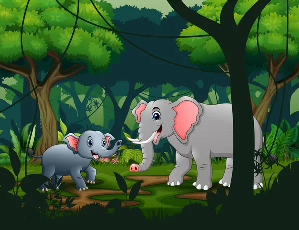 Mamá Los Elefantes Jóvenes Selva — Archivo Imágenes Vectoriales
