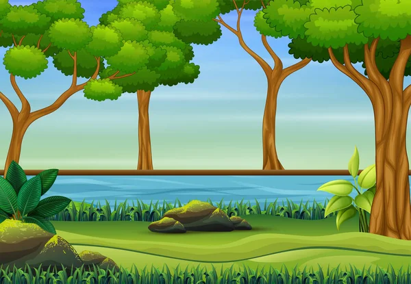 Lago Natural Con Árboles Paisaje — Vector de stock