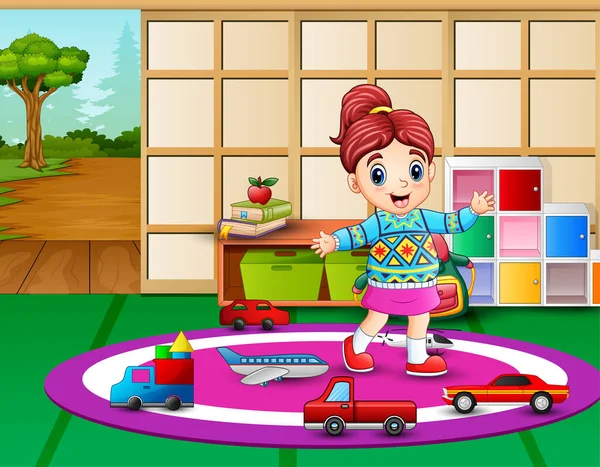 Kleines Mädchen Spielt Kindergarten — Stockvektor