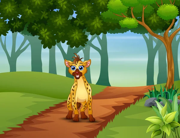 Une Hyène Marchant Dans Forêt — Image vectorielle