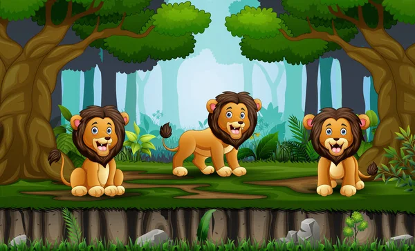 Zeichentrickfilm Löwen Genießen Dschungel — Stockvektor