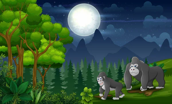 Glückliche Gorillamutter Mit Ihrem Baby Dschungel — Stockvektor