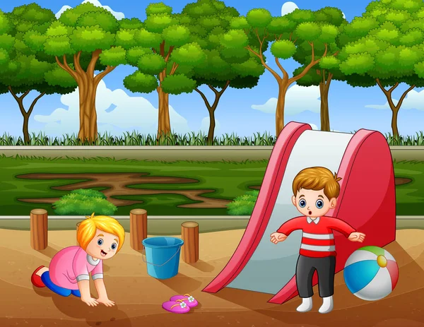 Glückliche Kinder Spielen Auf Dem Spielplatz — Stockvektor