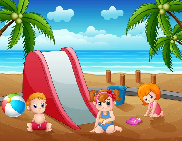 Καλοκαιρινές Διακοπές Παιδιά Απολαμβάνουν Στην Παραλία — Διανυσματικό Αρχείο