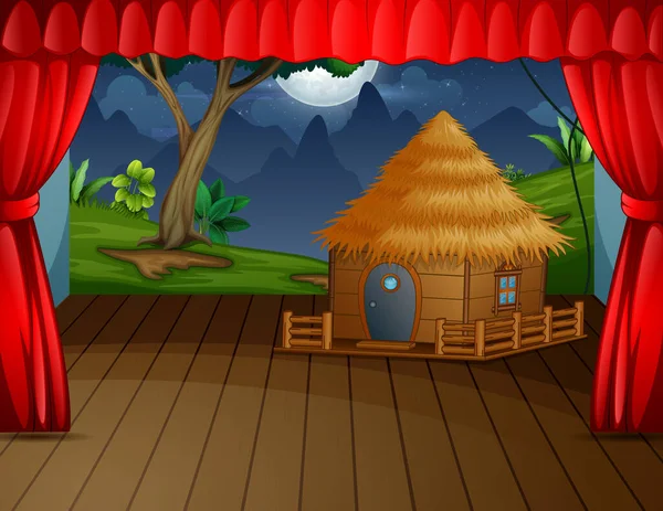 Casa Madera Con Paisaje Escenario — Vector de stock