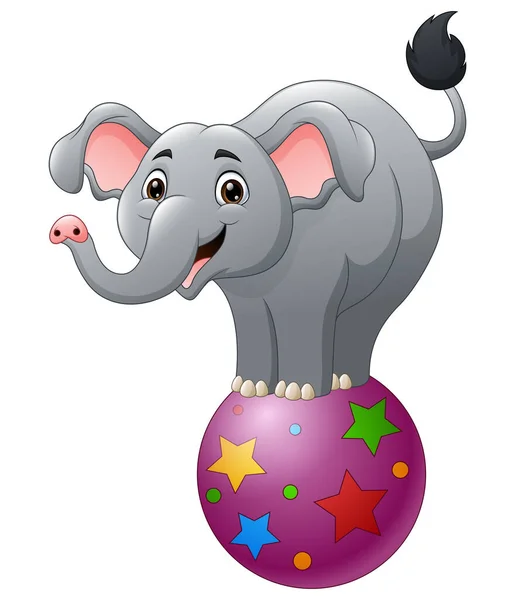 Tecknad Cirkus Elefant Balansera Bollen — Stock vektor