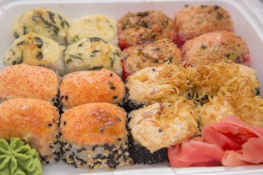 Japon geleneksel gıdalar rulo ve suşi.