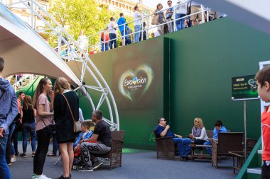 Kiev, Ukrayna - 6 Mayıs 2017. Hazırlıklara Eurovision 2017 Khreshchatyk'a üzerinde. Özgürlük, müzik. Kiev. Ukrayna.