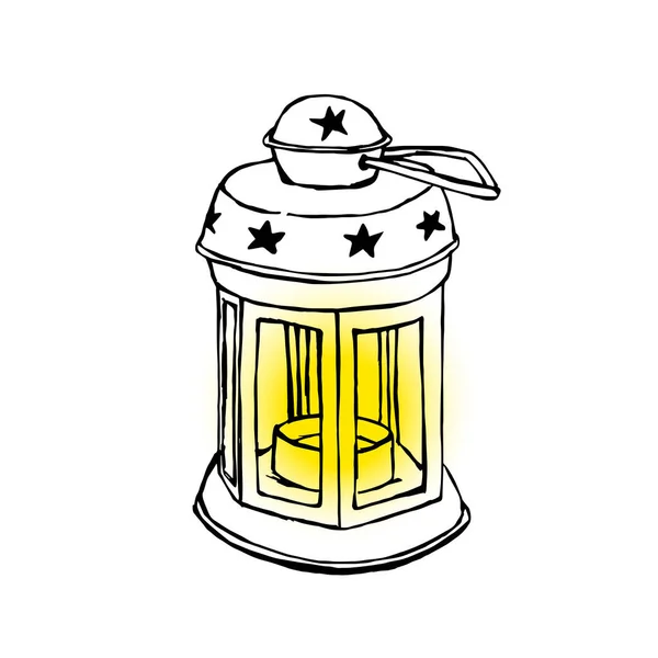 Shiny Lantern With Candle — Stock Vector