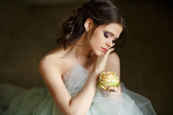 Porträtt av en vacker graciös flicka ballerina i en luftig klänning — Stockfoto