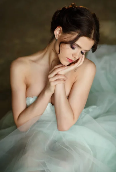 Vackra graciös flicka ballerina i en air-klänning. Porträtt. Int — Stockfoto