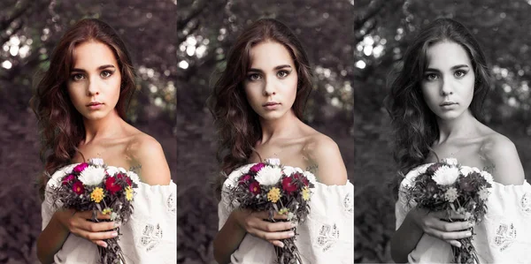 Hübsches Mädchen mit Blumenstrauß — Stockfoto