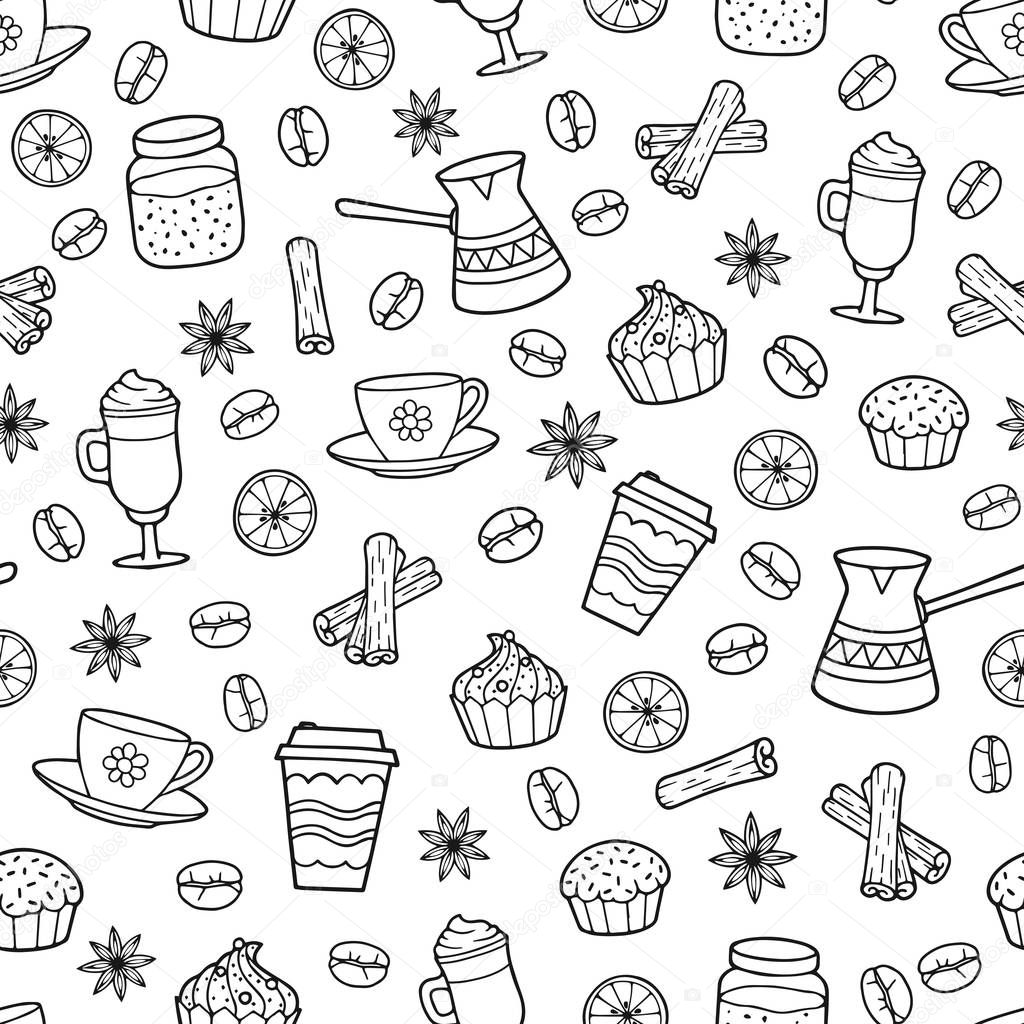 Colored Coffee vector pattern.  Vector illustration
