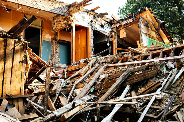 Destroyed by the earthquake building.