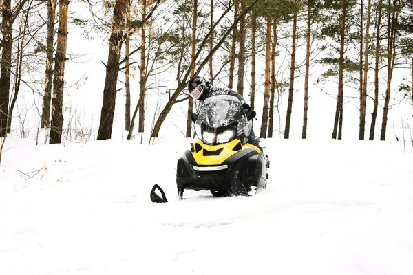 Homem na moto de neve. Conceito de recreação sobre a natureza em férias de inverno. Esportes de inverno . — Fotografia de Stock