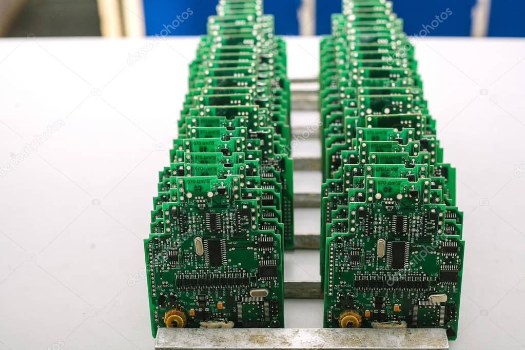 Microchip production factory. Technological process. Assembling the board.