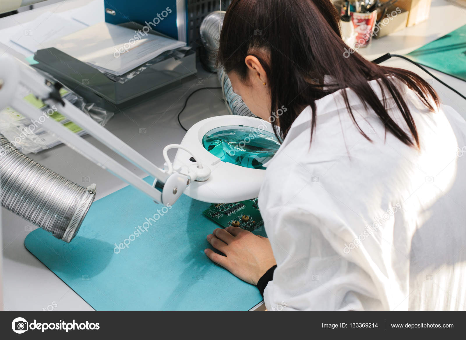 Microchip production factory. Technological process. Assembling the