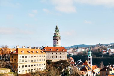 Cesky Krumlov üstten, Çek Cumhuriyeti. Europe.