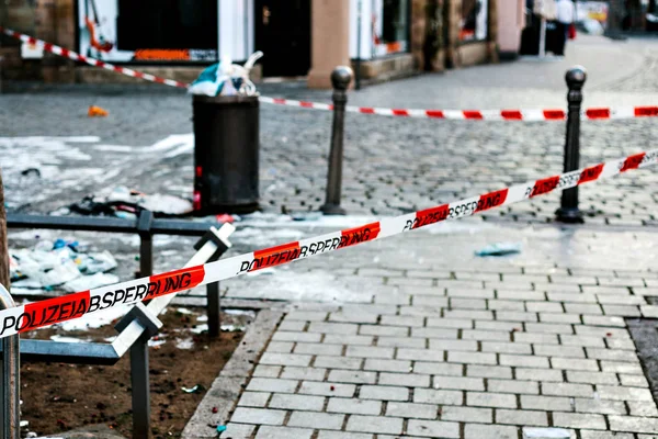 Police tape at the crime scene. Germany.