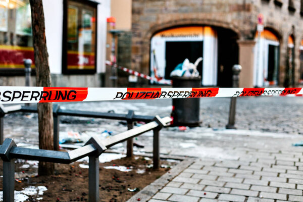 Police tape at the crime scene. Germany.
