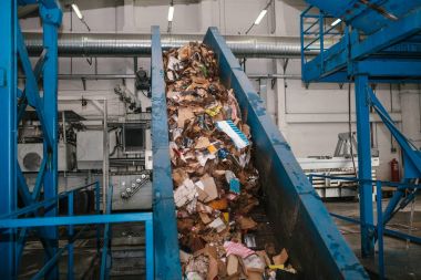Waste processing plant. Technological process. Recycling and storage of waste for further disposal. Business for sorting and processing of waste. clipart