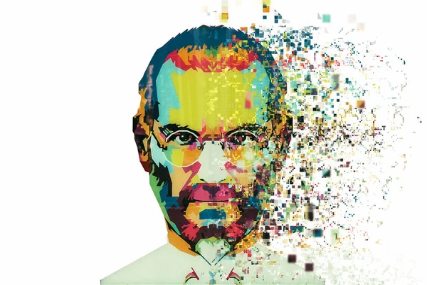 Vánoční ostrov, Austrálie, 8 srpna 2017: ilustrace v umění stylu v podobě mozaiky Steve Jobs. Fragmentovat pixelů. — Stock fotografie