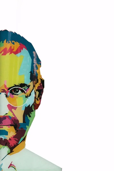 Christmas Island, Australia, 8 de agosto de 2017: una ilustración en el estilo artístico en forma de mosaico Steve Jobs: una persona talentosa y el fundador de la corporación internacional Apple — Foto de Stock