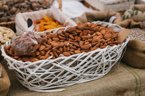 Almond is on sale in the store. Useful and tasty nut. — Stock Photo, Image