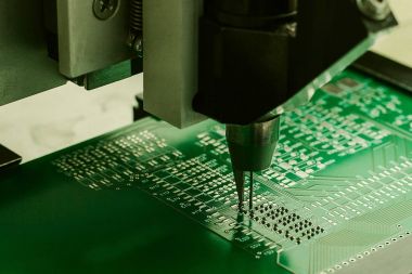 Yakın çekim. Otomatik bilgisayar panoları imalatı.