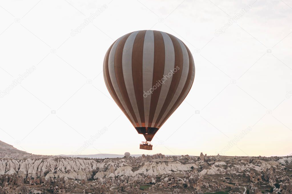 Balloon flight. The famous tourist attraction of Cappadocia is an air flight. Cappadocia is known all over the world as one of the best places for flights with balloons. Cappadocia, Turkey.