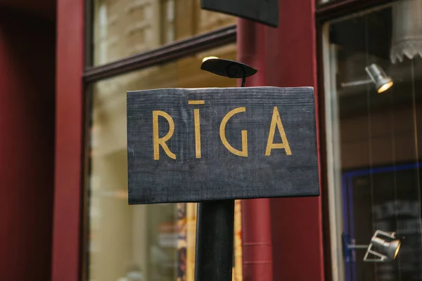 Riga capital of Latvia and plate or sign with Riga inscription