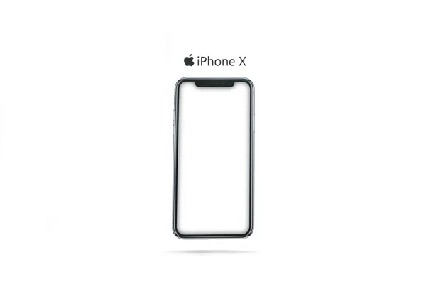 A nova empresa de telefones sem moldura da Apple chamou a ilustração editorial do iPhone X em um fundo branco com uma inscrição — Fotografia de Stock