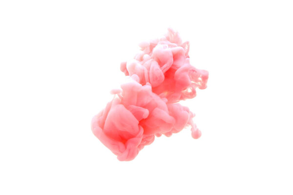 Abstract fluid liquid or coral color ink in water on a white background.