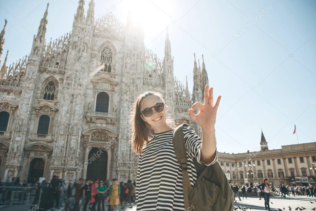Tourist near the Duomo in Milan