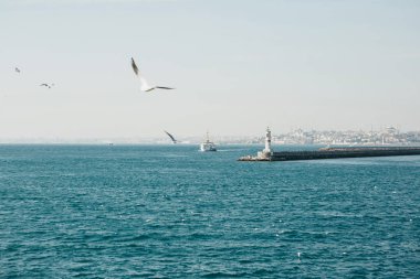Boğaz boyunca giden feribot.